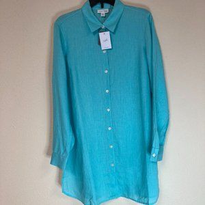 J Jill Women's Linen Button Front Tunic Size XS Petite, "Caribbean" Turquoise